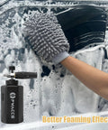 Person using Adjustable Foam Cannon For Pressure Washer With Big Mouth Snow Foam Lance, 1.5 L Canister on car