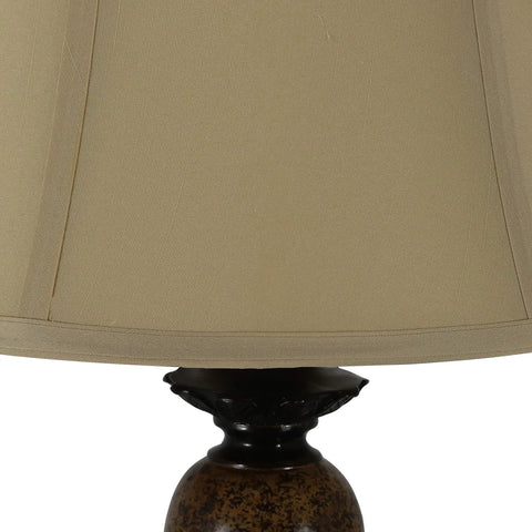 Resin and Marble Table Lamp in Bronze Finish With Round Taupe Beige Softback Shade Detail