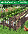10 Panel Collapsible Garden Fence For Dogs And Rabbits Black Rustproof Metal Wire Arched Border installed around flower bed