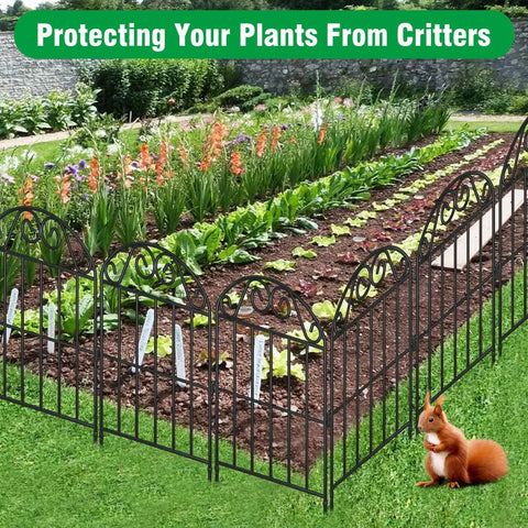 10 Panel Collapsible Garden Fence For Dogs And Rabbits Black Rustproof Metal Wire Arched Border installed around flower bed