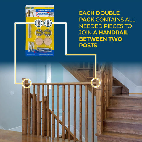Slipfix Railbolt Handrail Post To Post Fastening System for Stairs, durable, quick, and easy installations kit and stair setup