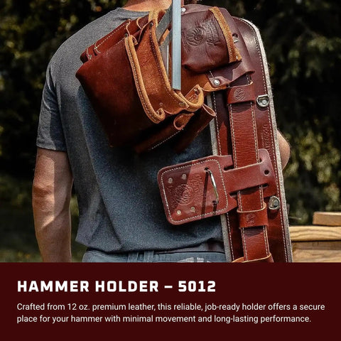 OxyRed Hammer Holder With Steel Hardware Sandwiched Between Premium 12 Oz Leather For Rugged Comfort USA Made, worn by worker