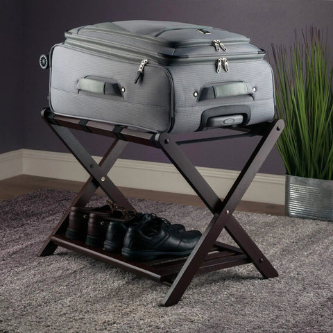 Heavy Duty Foldable Luggage Rack Holds All Your Travel Bags With A Hella Sturdy Frame And A Fresh Cappuccino Finish Perfect For Any Hotel Room Setup Built To Handle Heavy Loads