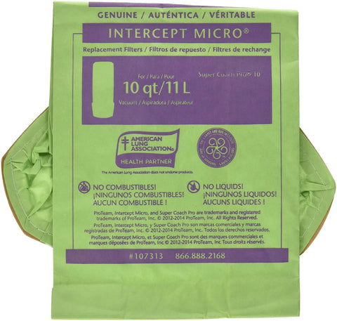 Intercept Micro Filter Bags With Open Collar, 10-Quart Capacity, 10-Pack Replacement Vacuum Filters For Dry Debris Cleanup bag