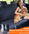 Waterproof Dog Car Seat Cover For SUVs Back Seat Heavy Duty Nonslip Bench Protector Fits RAV4 Honda Subaru Mazda CX5 Hyundai Tucson And More Keeps Seats Clean From Hair And Dirt with woman and dog on cover