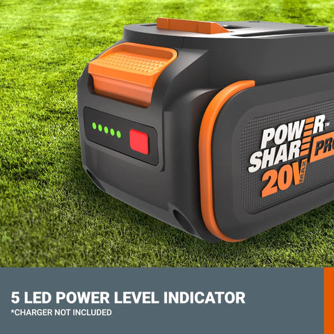 Score This Massive Double Pack Of 4.0Ah Lithium Ion Batteries Built For 20V And 40V Cordless Power Tools To Serve Real Deal Runtime And Smart Thermal Guards Keeping Your Gear Chugging Smoothly, showing battery with 5 LED power level indicators.