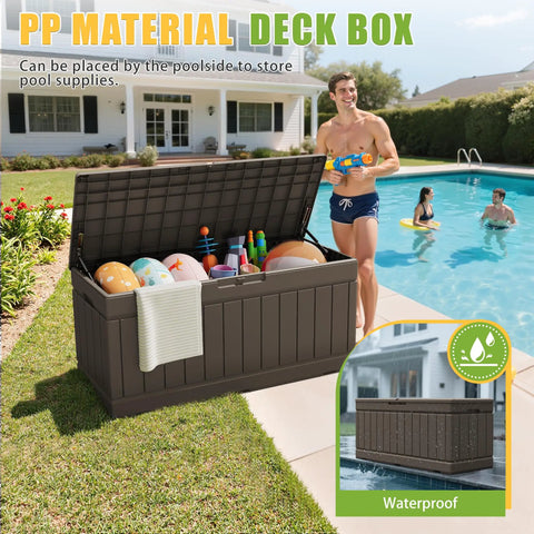 Built Tough 82 Gallon Outdoor Storage Box With Secure Lock Lid For Patio Furniture And Garden Tools Waterproof UV Resistant Deck Bin Keeps Your Stash Dry Rain Or Shine Dark Brown