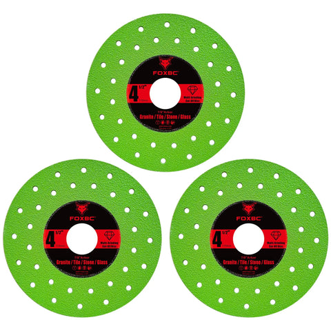 4-1/2 Inch Diamond Cut Off Discs For Angle Grinder in green, ultra-thin multi-material tile cutter blades, 3 pack, 7/8 Inch arbor