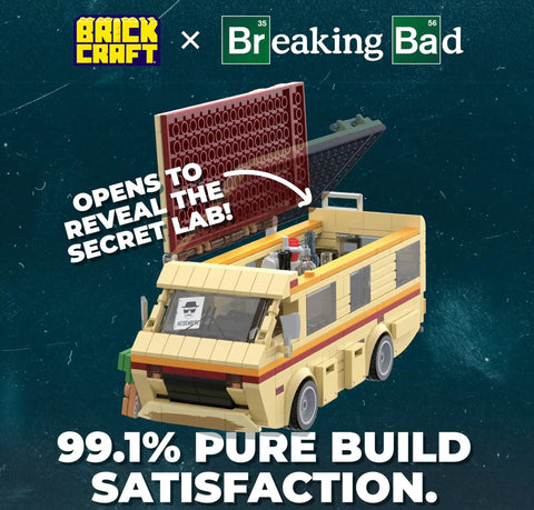 Breaking Bad RV Building Kit 477 Piece Dope Model Of Walter White Rolling Camper Van With Secret Lab Interior, lid open view
