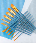 Zip N Close 12 Piece Brush Set In Vinyl Pouch For Acrylics And Watercolor Pro Grade Taklon Brushes With Wood Handles on textured surface