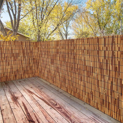 Reed Fencing Rolls 6 Ft By 16.4 Ft Natural Reed Screen Curtain For Outdoor Privacy And Shade For Easy Setup in backyard