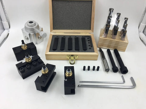 Quick Change Tool Post Holder Set Pro Grade With Nine Pieces Three Eighths Inch Boring Bar And Five Indexable Carbide Inserts Kit