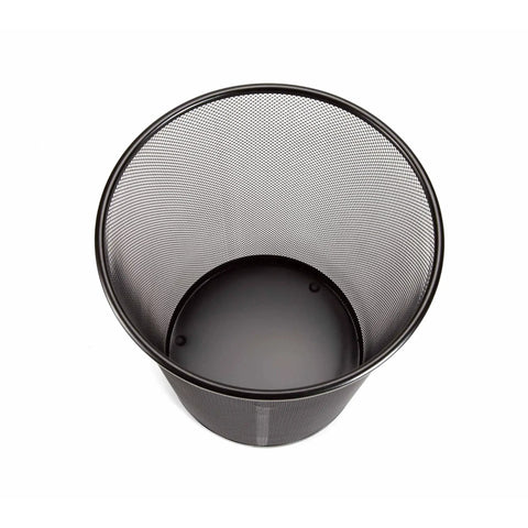 Top view of 2 Pack Steel Mesh Round Trash Cans 6 Gallon Black Built Tough For Home Office Garage Durable Wastebaskets With Ventilated Mesh Design