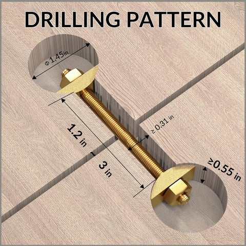 Sturdy M8x100mm Flipped Connector Set 6 Pieces with hex nuts and washers in drilling pattern for furniture assembly details.