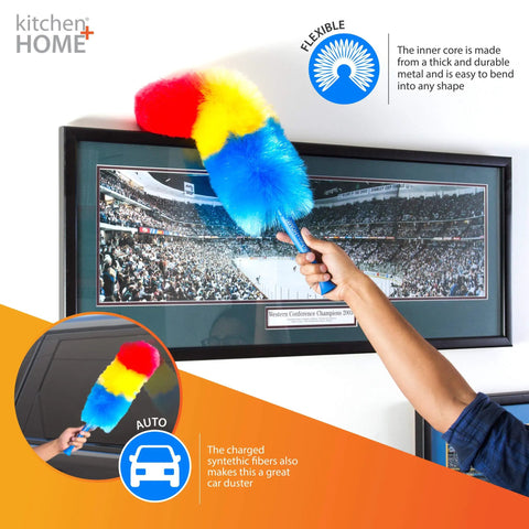 Rainbow 23 Inch Static Duster With Electrostatic Attraction Dust Sticks Like A Magnet Flexible Metal Core Easy Wipe Cleaner For Furniture Shelves Blinds And Delicate Surfaces A Handy Home Cleaning Tool