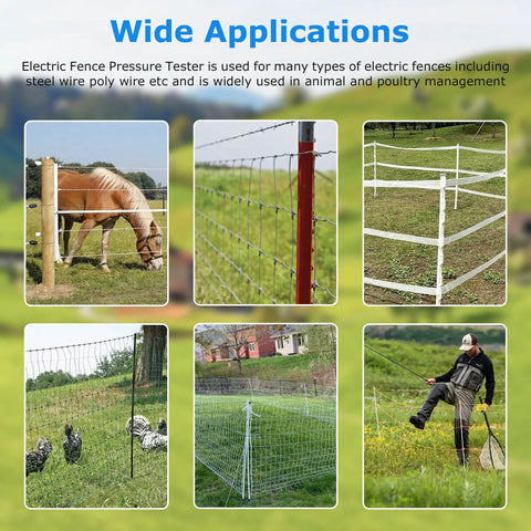 12KV Fence Tester With 8 Neon Indicator Lights Workhorse Electric Fence Voltage Meter For Farms Fault Finder And Quick Wire Fault Detection Tool For Easy Field Checks showing electric fences