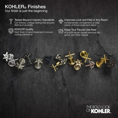 KOHLER faucet finishes array showcasing different colors and styles on a dark background