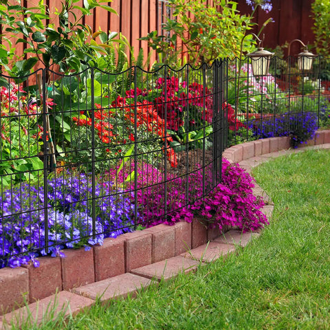 Installed Decorative Garden Fence Panel Set 10 Pack 37.5 Inch High By 10 Feet Long Arc Rustproof Metal Wire Border for flower beds