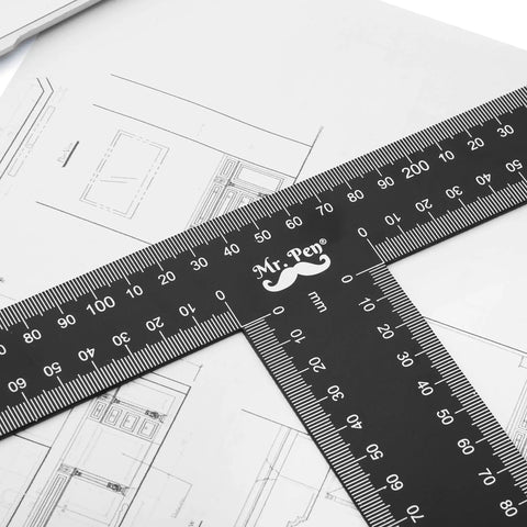 Top Notch Durable Carbon Steel T Square Ruler 45 CM Pro Drafting Tool for Architects, Engineers and Artists on blueprint