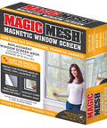 Product packaging of Magnetic Window Screen Kit For DIY Custom Fit See Through Mesh Lets Fresh Air In And Keeps Bugs Out Easy No Tools Installation Reusable Magnetic Edges Fits Most Windows Up To 55 By 36 Inches.