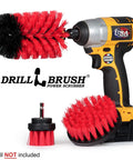 Drill Powered Outdoor Cleaning Brush Kit For Patio, Deck, Concrete And Gutters, heavy duty scrub set with red brushes