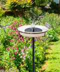 Heavy Duty Outdoor Bird Bath With Detachable Bowl And Feeder, 35.5 Inch Tall Stand, Metal Stake Base, in a garden with birds