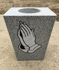Tapered Granite Gravesite Vase With Engraved Design Gray Georgia Granite 8 By 6 By 10 Inches Handcrafted USA Made Memorial Cemetery Accessory