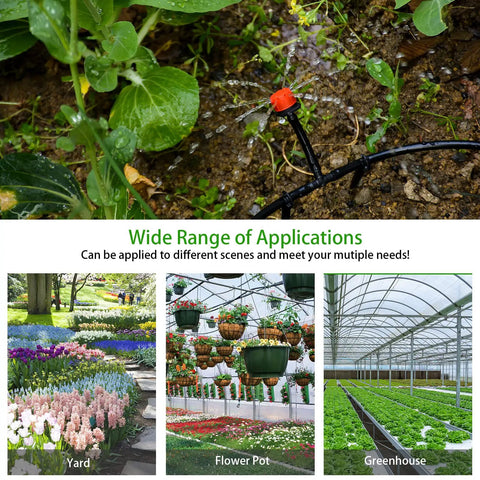 Drip Irrigation Kit 280 Pcs 147 Ft Garden Watering System With One Half Inch And One Quarter Inch Distribution Tubing in use