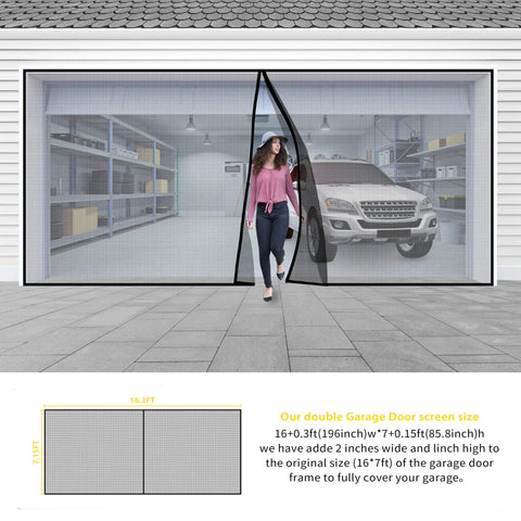 Privacy Black Garage Door Screen 16x7 Ft Keeps Out Nosy Neighbors Breathable Mesh for home garage