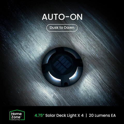 Top view of Solar Deck Lights 4 Pack Outdoor With Auto On Sensor Waterproof Weather Resistant 40 Lumens Total Durable Aluminum Plastic Case