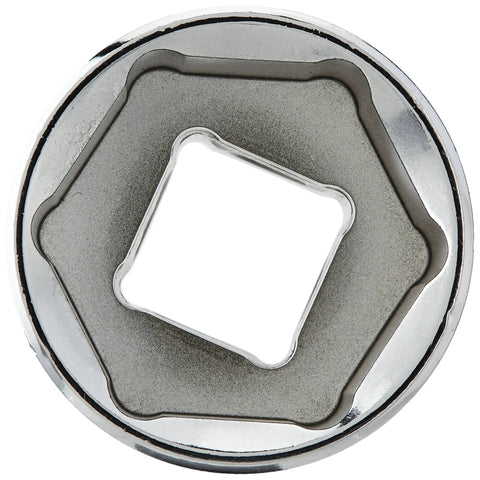 Top view of One Half Inch Drive Standard Metric Socket Twenty Four Millimeter Six Point with chamfered opening and black finish