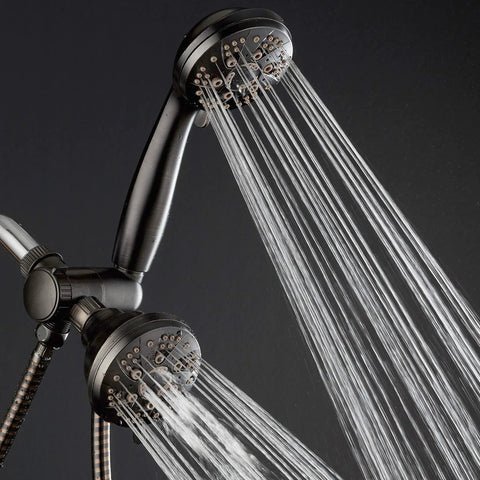 Oil Rubbed Bronze High Pressure Shower Head Combo With 3-Way Rain And Handheld, 48-Setting Modes in action with water jets