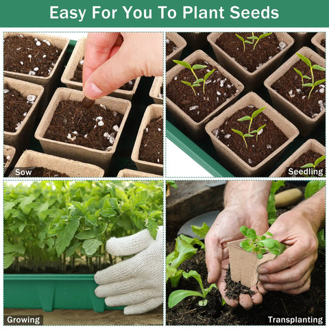 6 Pack Seed Starter Tray Kit With 120 Square Peat Pots Plant Labels And Mini Garden Tools Germination Trays With Transparent Covers Paper Starter Pods For Seedlings Perfect For DIY Indoor Seed Starting And Easy Transplanting
