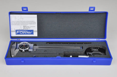 Open case showing Model 52-229-711-0 Mechanics Measuring Set with 0-1 Inch Micrometer and 0-6 Inch Dial Caliper on foam inlay.