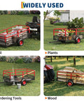 Heavy Duty ATV UTV Trailer Dump Cart Tow Behind with 1600 lbs capacity and 22 cubic feet yard garden trailer removable sides in use