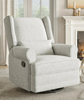 Swivel Recliner Chair With Extra Large Footrest, Plush Upholstered Glider Rocker For Living Room, Bedroom, And Office, Off White