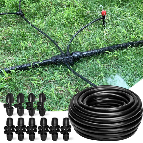 100 Foot 1/2 Inch Drip Irrigation Tubing Kit With 10 Pack 1/2 To 1/4 Inch Fittings Push To Fit Splitters in garden setup