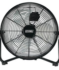 Front view of Black 12-Inch Cradle Floor Fan With 3-Speed High-Velocity Airflow, 180-Degree Tilt, All-Metal Build, Rubber Feet, Carry Handle