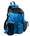 Quick Dry Mesh Gym And Swim Equipment Bag With Drawstring Closure, Three External Mesh Pockets, Lightweight Blue 23x15 Bag