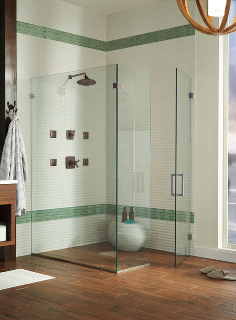 Glass shower with Ashlyn 17 Series Dual-Function Shower Handle Valve Trim Kit Venetian Bronze T17064 RB Valve not included