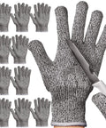 10 Pairs Cut Resistant Gloves For Kitchen Use, Level 5 Protection, Durable gray medium fit gloves, non-slip grippy, knife demonstration