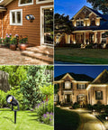 Elegant home exteriors illuminated by 10W Low Voltage Outdoor Landscape Lights with Connectors, 12V Waterproof Pathway And Yard Spotlights