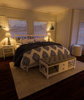 Coastal Nantucket Table Lamp In Antique White Finish, 31 Inch Tall on bedroom nightstand, illuminating nautical decor