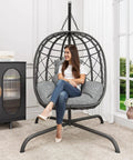 Cozy Hanging Egg Chair With Stand For Indoor Outdoor Use Wicker Rattan Swing Hammock With Thick Cushion 400 Lb Capacity Yard Vibes Ready Patio Decor For Bedroom And Backyard