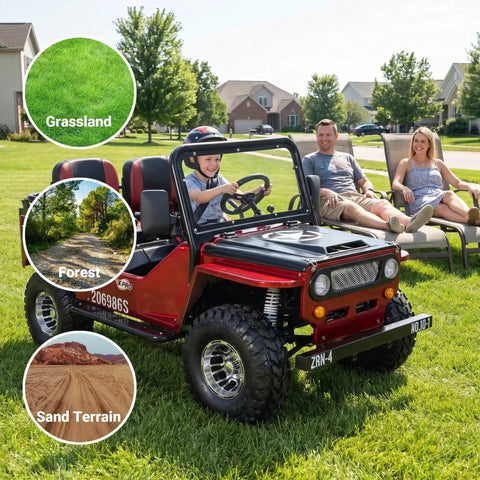 125cc Go Kart With 3 Speed Semi Auto Transmission And Reverse, Big 18 Inch Aluminum Rim Wheels, Red, Off Road Fun in Yard