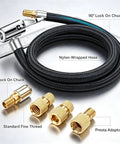 20 Inch Tire Inflator Hose With Lock Air Chuck Convert Nuts Presta Adaptor For Air Comp Schrader Converts To Lock Connection, nylon wrapped