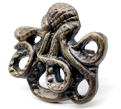 Octopus design from Ocean Theme Cast Iron Door Knobs And Drawer Pulls Set Of 6 For Cabinets Dressers Wardrobes And Kitchen Cupboards Handmade Classic Hardware With Retro Bronze Finish Built To Last And Rust Resistant