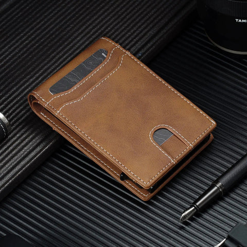 Slim Card Wallet For Men With RFID Blocking Minimalist Front Pocket Pop Up ID Window, Everyday Carry Essential, Leather Build