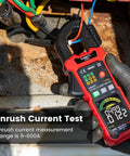 Person using Smart Digital Clamp Meter With D-Shaped Jaws And Color Screen to measure inrush current in electrical panel