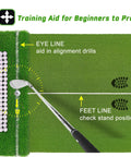 Oversized 6x4ft Golf Hitting Mat With Built In Ball Tray Dual Turf for Indoor and Outdoor Practice Works With Golf Simulators Practice All Clubs From Driver To Putter Durable Turf Mat for Driving Chipping and Putting showing alignment guides